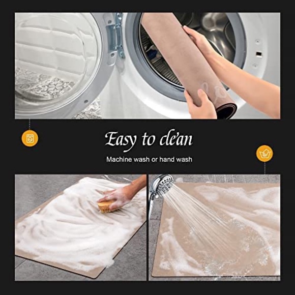 Washable Bathroom Mat Super Absorbent Non Slip Shower Bath Rug Beige 24"x 16" - Picture 4 of 6